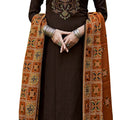 DRAVINAM Trends Women's Pure Wool Pashmina Embroidered Unstitched Palazzo/Pant/Salwar Suit with Pashmina wool Shawl Dupatta/Chunni for/Office Wear/Casual/Winter wear (Brown)