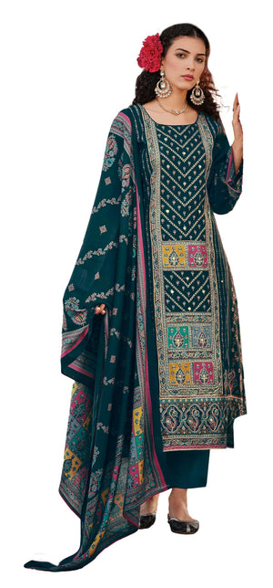 DRAVINAM Trends Women's Unstitched Viscose Maslin Digital and Foil printed Pakistani Embroidered Suit Dress Material with Unstitched Maslin Bottoms and Pure Maslin Dupatta