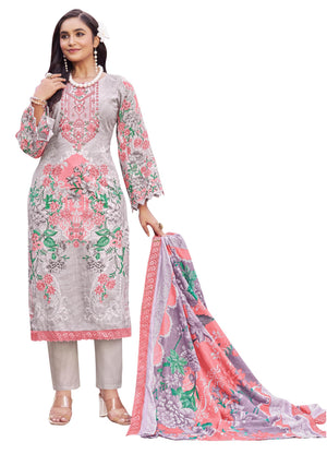 DRAVINAM Trends Pure Cambric Cotton Pakistani Embroidered Suit Dress Material with Unstitched Bottoms and Cotton Dupatta