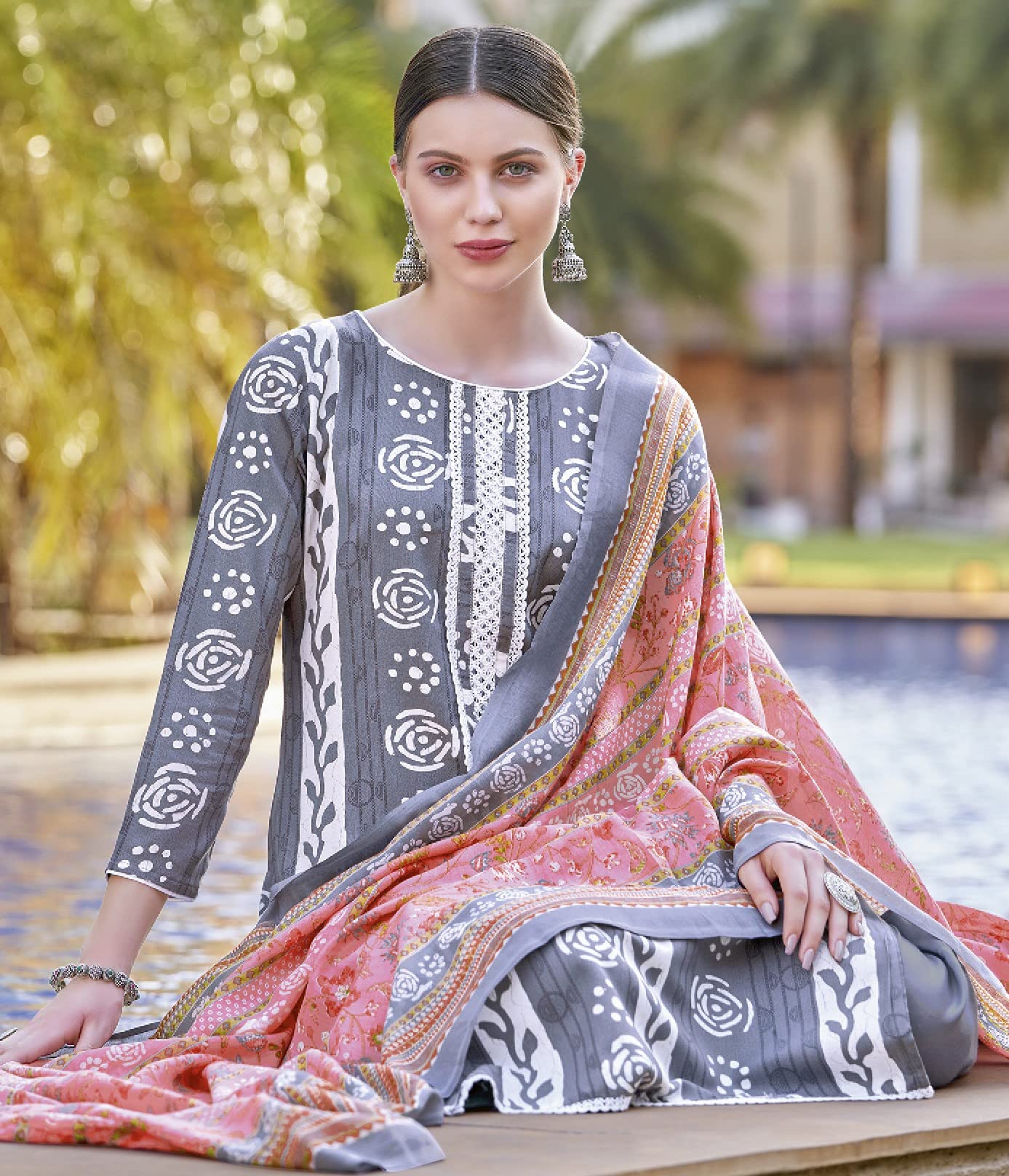 DRAVINAM Trends Unstitched Rayon Kurta Pant Dress Material Set with Cotton Printed Dupatta for Women