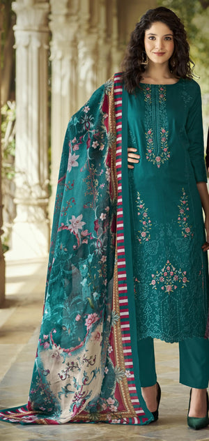 DRAVINAM Trends Women's Unstitched Jam Cotton Embroidered Suit Material - Jam Cotton Heavy Embroidered Cutwork Shirt II Rayon Bottoms II Cotton Printed Dupatta