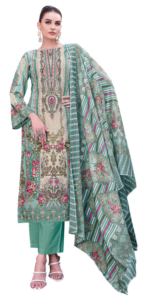 DRAVINAM Trends Unstitched Pakistani Embroidered Pure Cambric Cotton Salwar Suit Dress Materials with Cotton Dupatta