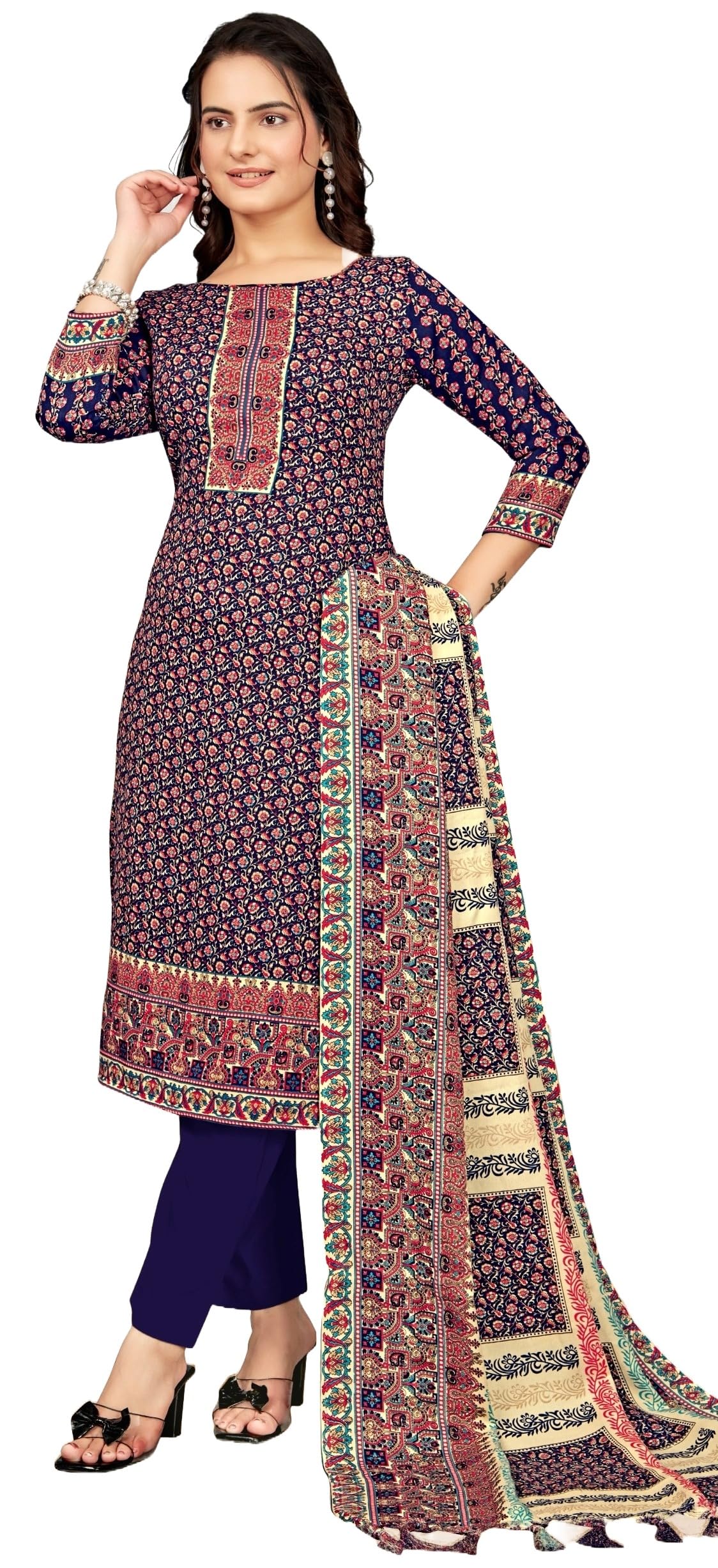 DRAVINAM Trends Women's Unstitched Winter Wear Kaani Digital Printed Heavy Woolen Pashmina Salwar Suit Dress Material with Printed Shawl Dupatta