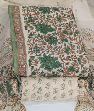 DRAVINAM Trends Hand Block Print Cambric Cotton Unstitched Salwar Suit Set for Women with Pure Chiffon Hand Printed Dupatta