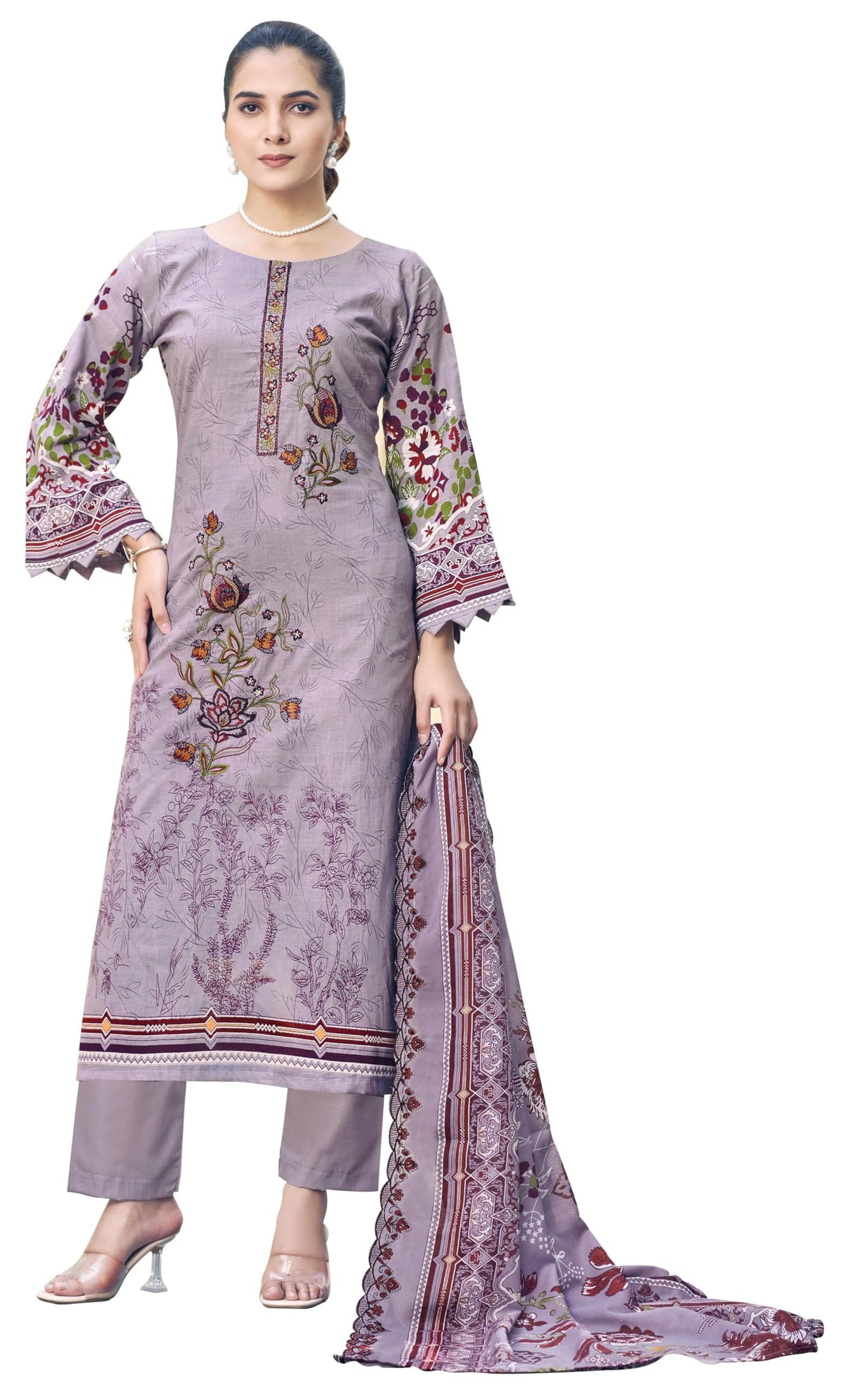 DRAVINAM Trends Women's Unstitched Salwar Suit Dress Material - Cotton Digital Printed Organza Embroidered Kameez II Unstitch Bottoms II Cotton Dupatta