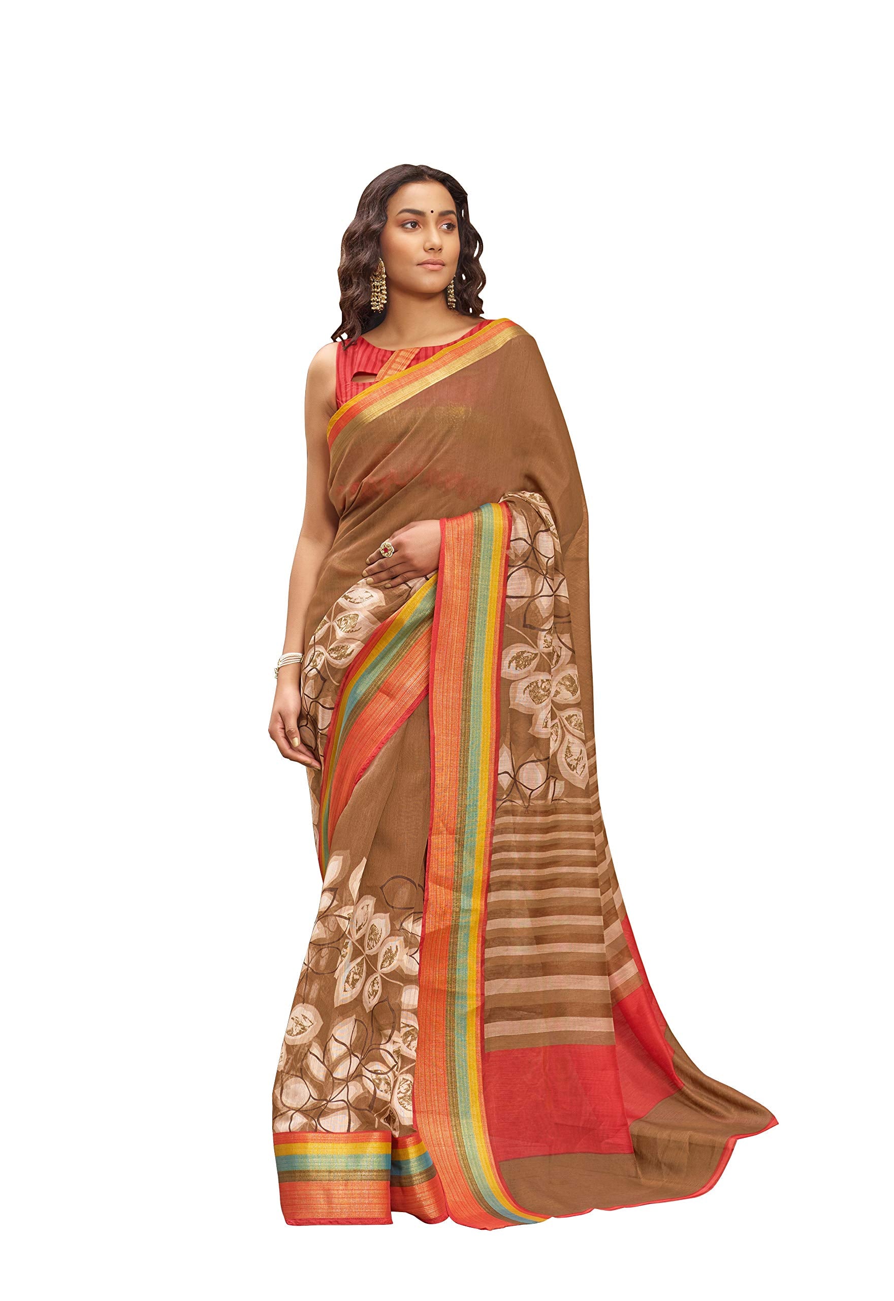 DRAVINAM Trends Women's Banarasi Linen Saree With Unstitched Blouse Piece (SareeML_10_Sea Green)