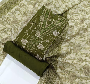 DRAVINAM Trends Women's Unstitched Jaam Cotton Dress Material | Printed Embroidered Unstitched Suit Set with Rayon Bottoms and Printed Dupatta