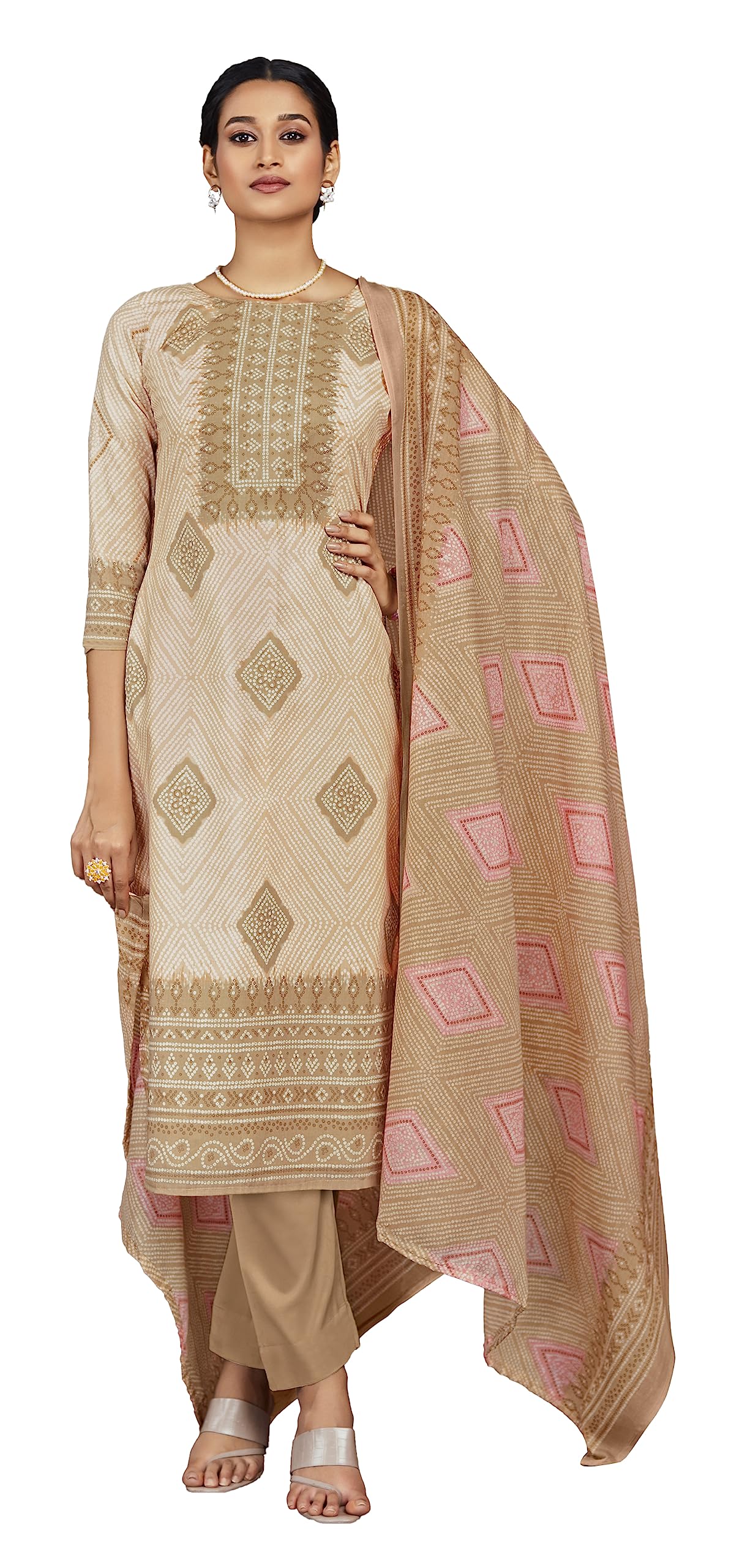 Unstitched Print Cotton Salwar Suit Dress Materials with Dupatta