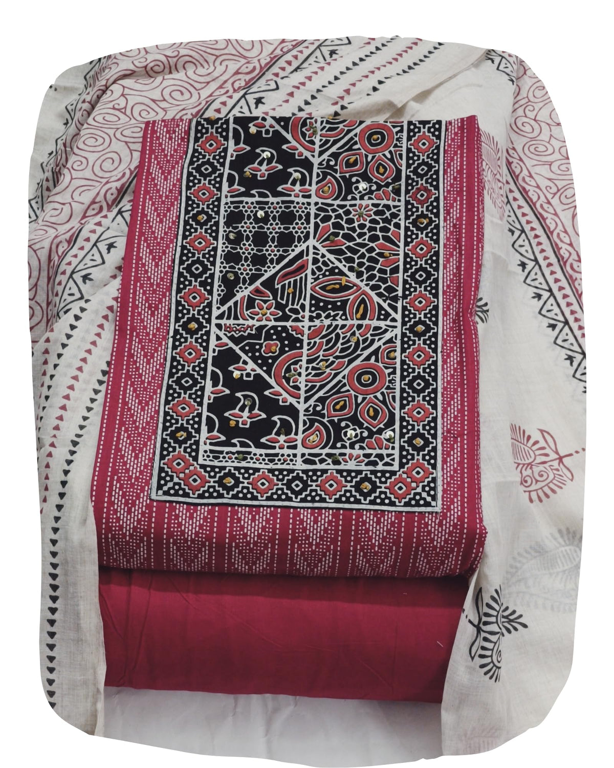 DRAVINAM Trends Women's Cambric Cotton Dress Material | Unstitch Kalamkari Printed Suit Set with Cotton Dupatta