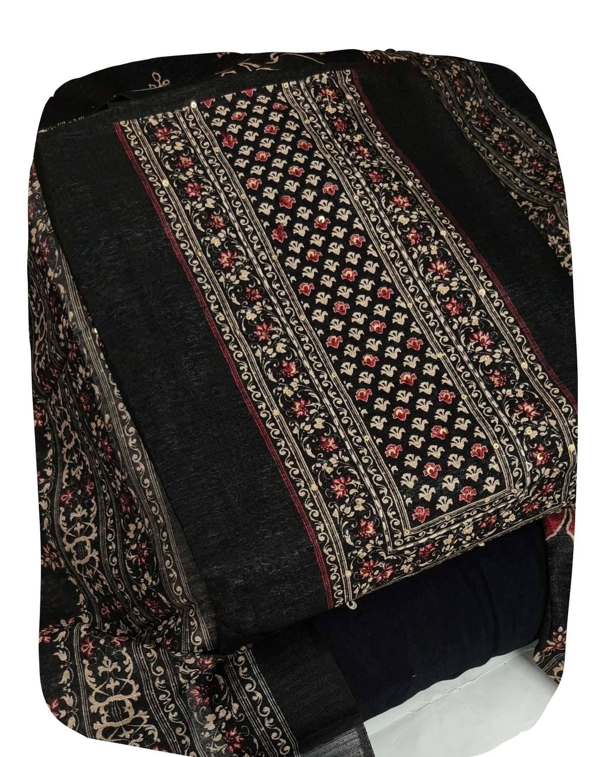 DRAVINAM Trends Women's Linen Cross-Stitch Floral Print Unstitched Salwar Suit Dress Material with Malai Cotton Bottom & Linen Dupatta