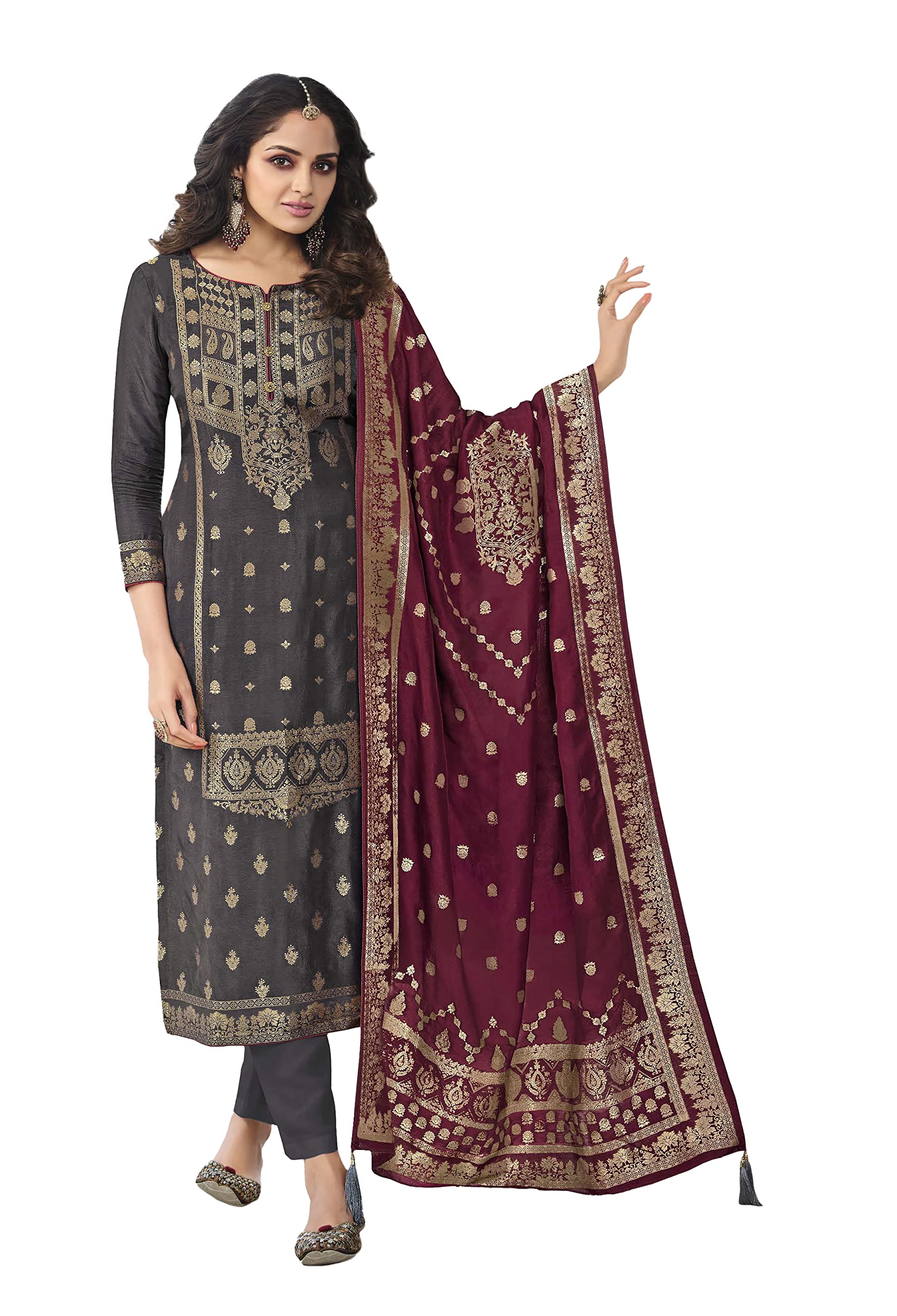 DRAVINAM Trends Women’s Unstitched banarasi Salwar Suit Fabric Dress Material with pure banarasi Dupatta (Red)