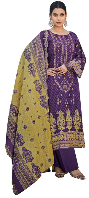 DRAVINAM Trends Women's Unstitched Pakistani Digital Print Embroidered Pure Cotton Salwar Suit Dress Materials with Cotton Digital Embroidered Cutwork Dupatta