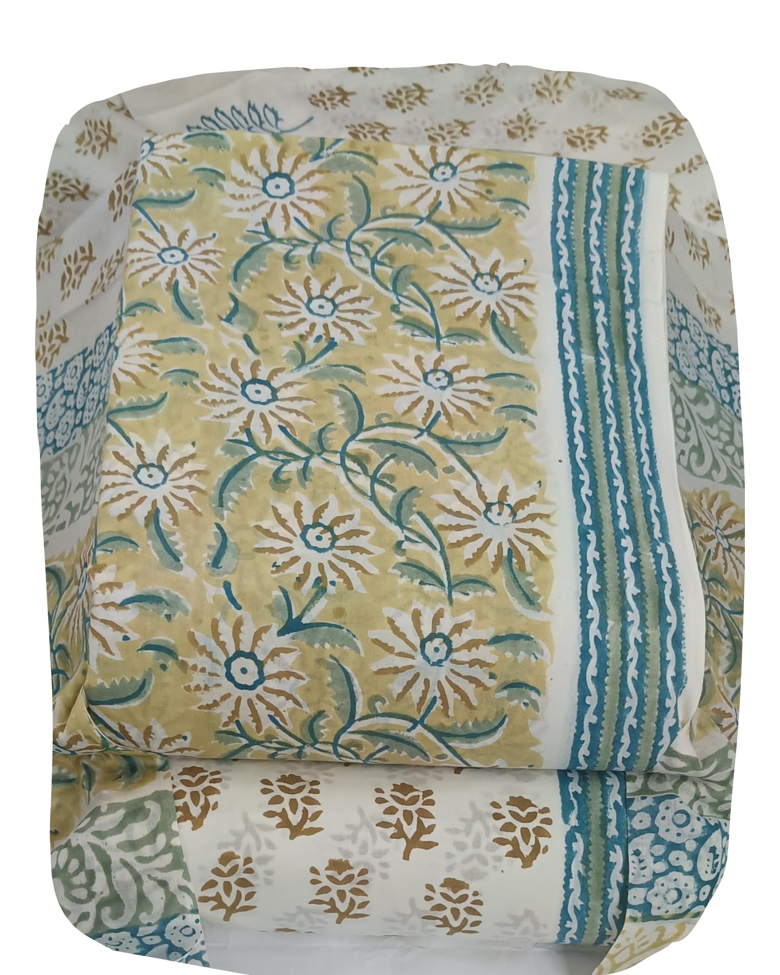 DRAVINAM Trends Hand Block Print Jaipuri Cambric Unstitched Cotton Suit Dress Material for Women with Mulmul Cotton Hand Printed Dupatta