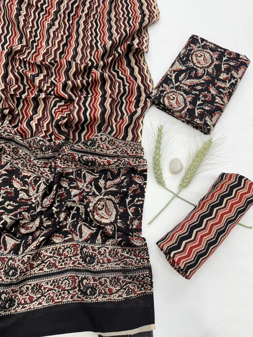DRAVINAM Trends Hand Block Print Jaipuri Cambric Unstitched Cotton Suit Dress Material for Women with Mulmul Cotton Hand Printed Dupatta