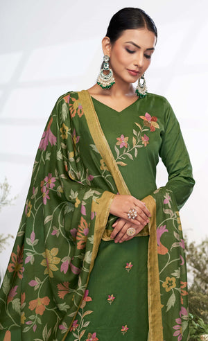 DRAVINAM Trends Women's Unstitched Salwar Suit Dress Material Pure Jam Embroidered Kameez Plain Unstitched Bottoms and Maslin Digital print Dupatta