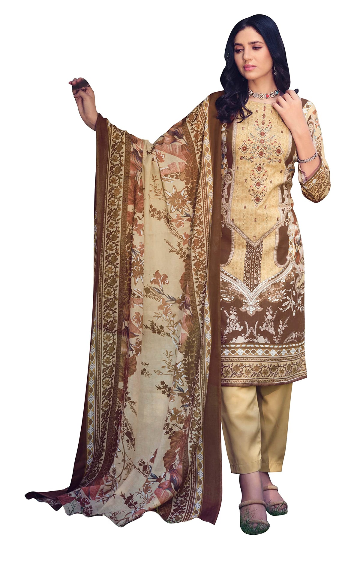 DRAVINAM Trends Unstitched Pakistani Print Embroidered Cotton Salwar Suit Dress Materials with Dupatta