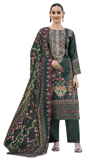 DRAVINAM Trends Women's Unstitched Pakistani Digital Print Embroidered Pure Cotton Salwar Suit Dress Materials with Cotton Embroidered Cutwork Dupatta