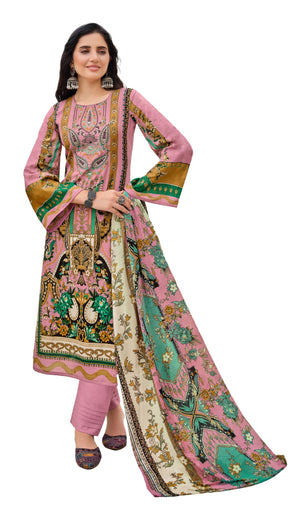 DRAVINAM Trends Women's Lawn Cotton Pakistani Embroidered Suit Dress Material with Unstitched Bottoms and Cotton Dupatta
