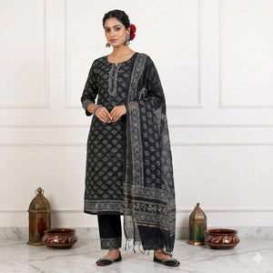 DRAVINAM Trends Jaipuri Hand Block Print Pure Kota Doriya Unstitched Suit Dress Material with Kota Doriya Hand Printed Dupatta