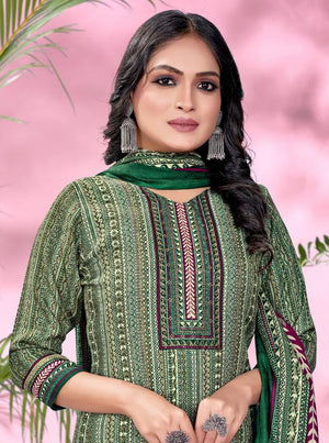 DRAVINAM Trends Women's Unstitched Kaani Print Pashmina Winter wear Dress Material Fabric for Salwar Suit with printed pashmina Kashmiri shawl dupatta (Green)