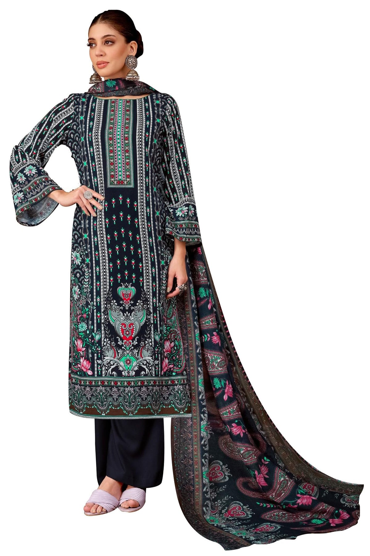 DRAVINAM Trends Women's Unstitched Salwar Suit Dress Material - Cotton Digital Printed Organza Embroidered Kameez II Unstitch Bottoms II Cotton Dupatta