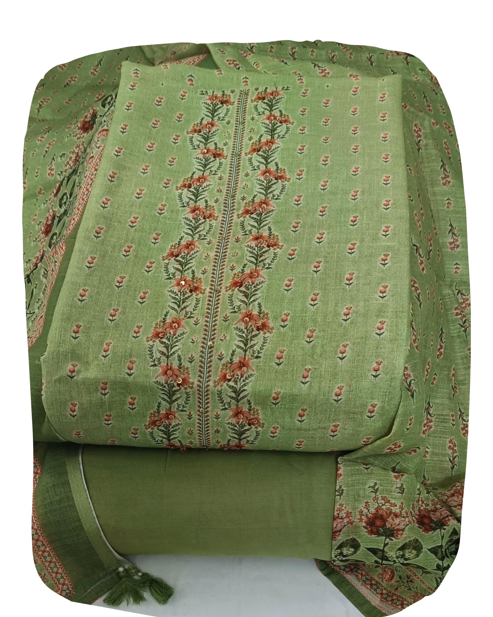 DRAVINAM Trends Women's Premium Pure Linen Floral Printed Unstitched Salwar Suit Dress Material with Dupatta