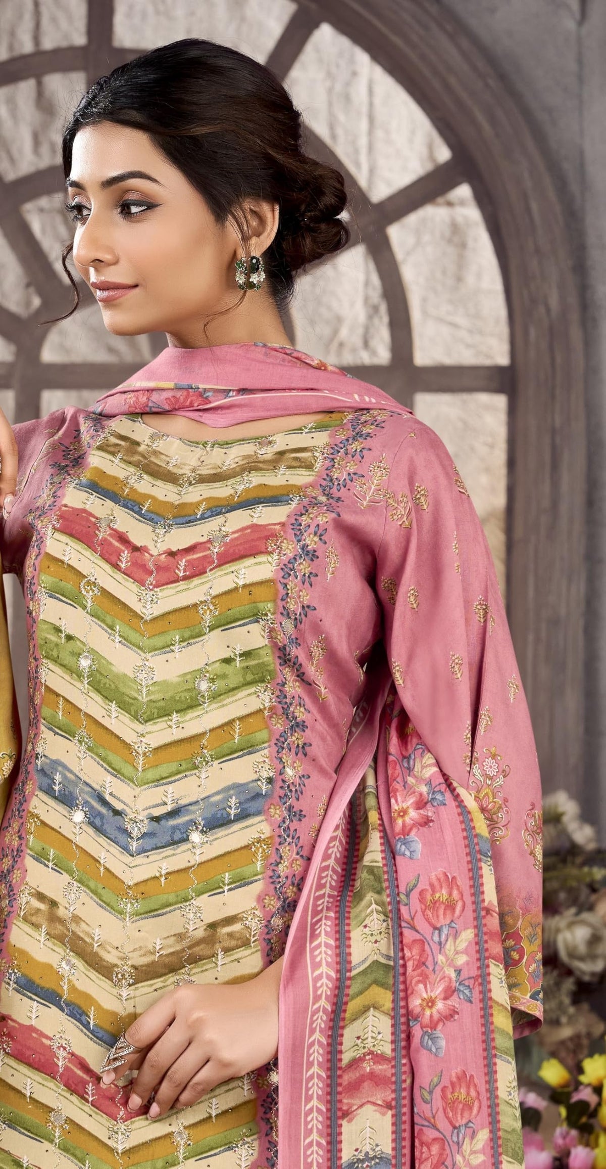DRAVINAM Trends Women’s Ethnic Suit (Stitched, 3-Piece Set)– Heavy Viscose Rayon Designer Kurta with Heavy Handwork (2.5 m), Cotton Mal Mal Printed Dupatta (2.3 m), Bottom (3 m) (GOLDENROD, XL)