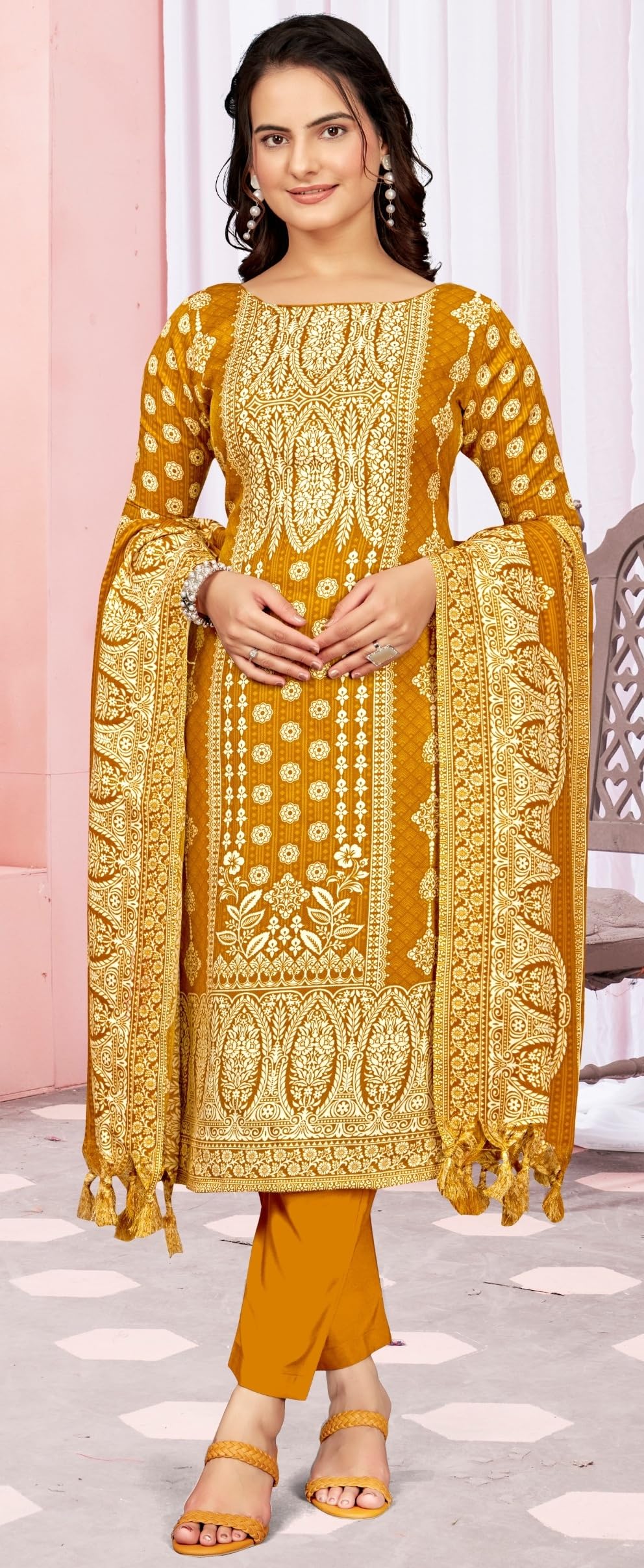 DRAVINAM Trends Women's Unstitched Winter Wear Digital Printed Heavy Woolen Pashmina Salwar Suit Dress Material with Printed Shawl Dupatta