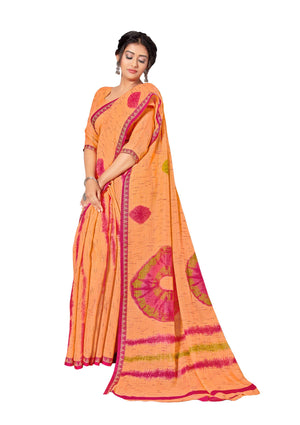 DRAVINAM Trends Women's Woven Catonic Pure Linen Slub Bordered Saree with Blouse Piece (Orange)