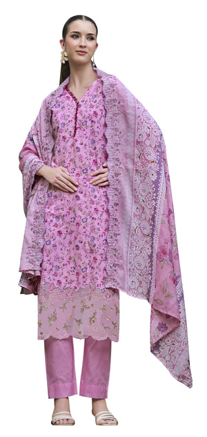 DRAVINAM Trends Women's Stitched Digital Print Embroidered Scalloping Cutwork Pure Cotton Kurta Pant Suit Set with Cotton Embroidered Scalloping Cutwork Dupatta (XL / 42)