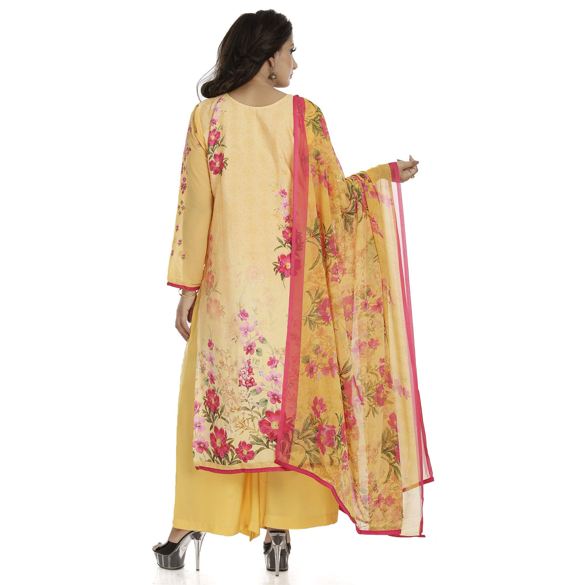 DRAVINAM Trends Women's Embroidered Pure Crepe Floral Printed Salwar Suit Dress Material with Printed Georgette Dupatta (Unstitched)