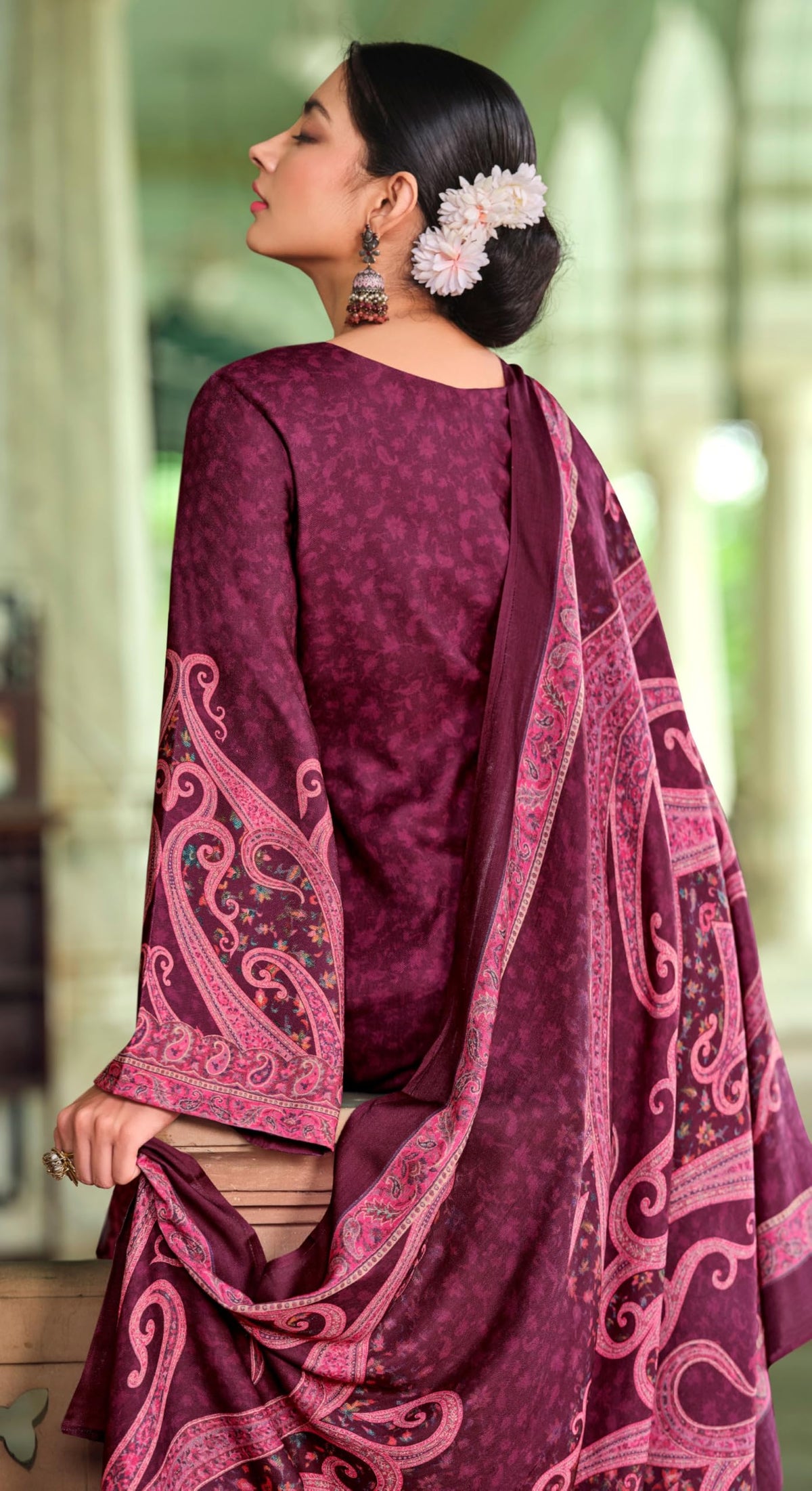 DRAVINAM Trends Women's Pure Viscose Pashmina Digital Kashmiri Printed Salwar Suit Material Set with Unstitch Bottom and Kashmiri Print Shawl Dupatta