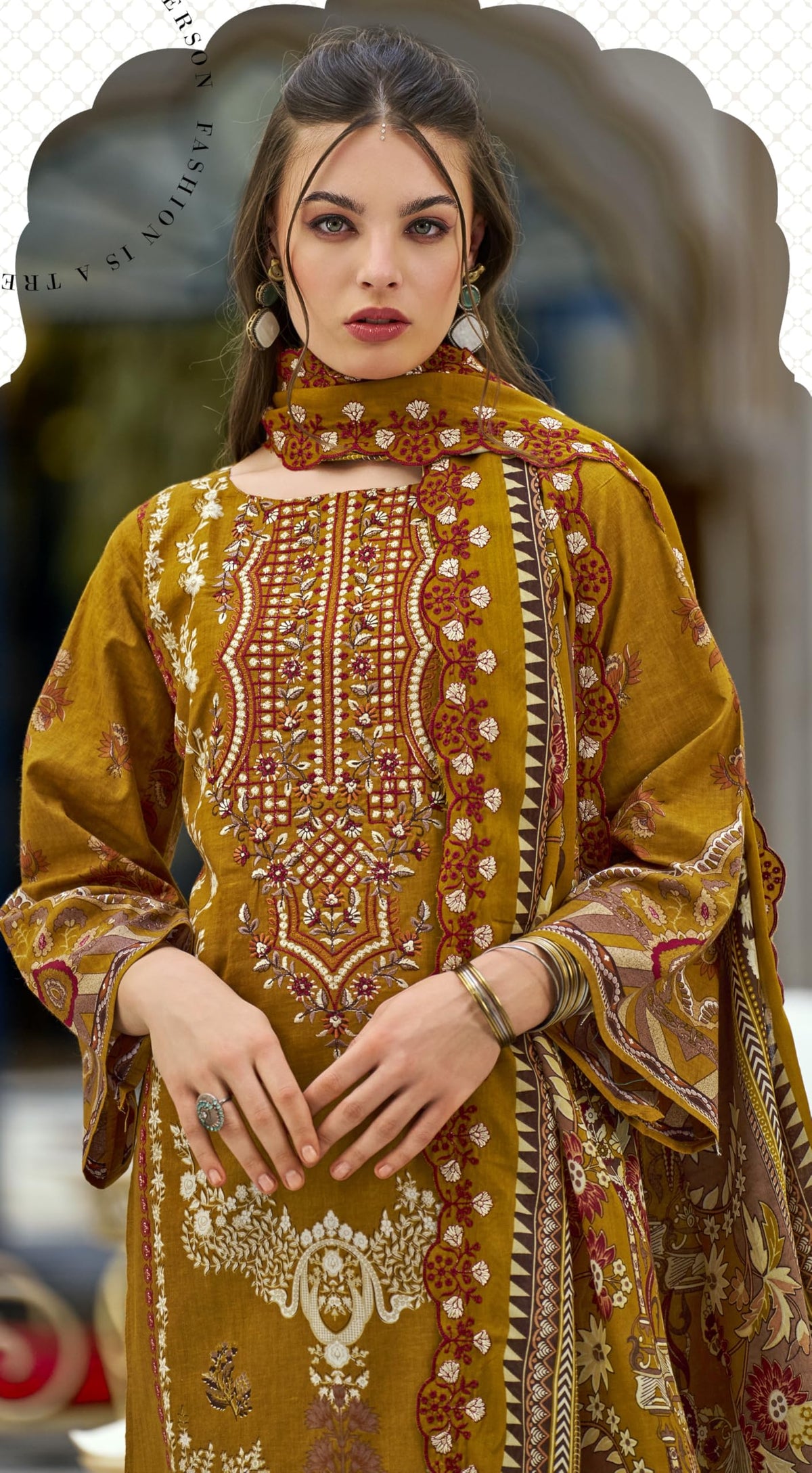 DRAVINAM Trends Women's Unstitched Pakistani Digital Print Embroidered Pure Cotton Salwar Suit Dress Materials with Cotton Embroidered Cutwork Dupatta