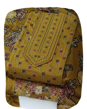 DRAVINAM Trends Women's Printed Embroidered and Hand Work Premium Cotton Jaipuri Unstitched Salwar Suit Dress Material with Mulmul Cotton Dupatta