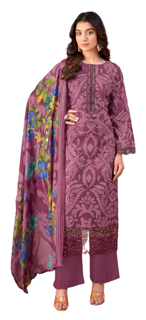 DRAVINAM Trends Unstitched Pakistani Embroidered Pure Cambric Cotton Salwar Suit Dress Materials with Mal Mal Cotton Printed Dupatta