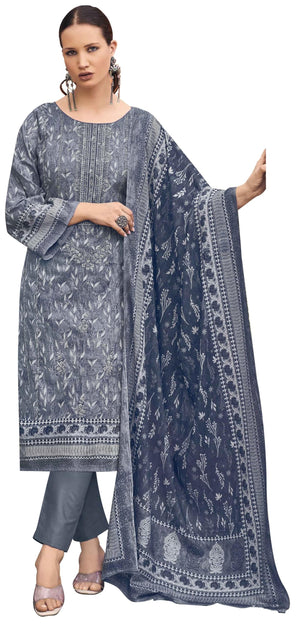DRAVINAM Trends Women's Pure Lawn Cotton Pakistani Embroidered Salwar Suit Dress Material with Unstitched Bottoms and Printed Cotton Dupatta