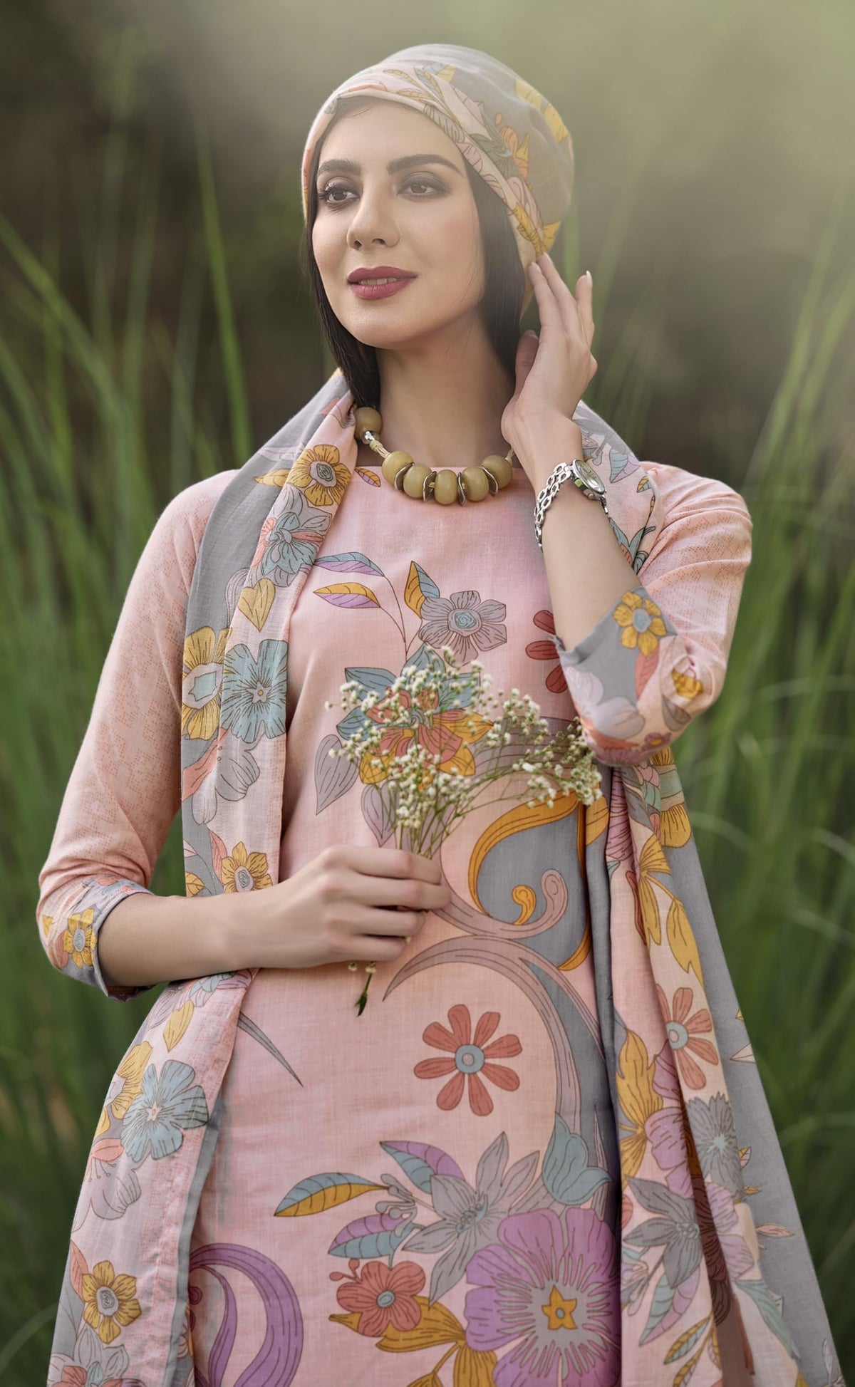 DRAVINAM Trends Pure Cotton Printed Unstitched Salwar Suit Dress Material with Unstitched Bottoms and Cotton Dupatta