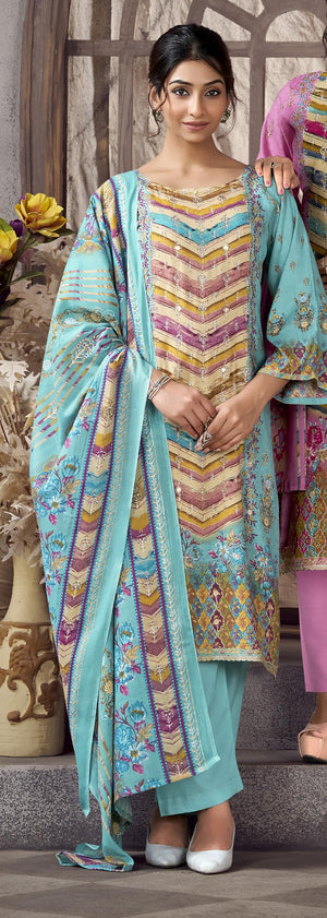 DRAVINAM Trends Women’s Ethnic Suit (Stitched, 3-Piece Set)– Heavy Viscose Rayon Designer Kurta with Heavy Handwork (2.5 m), Cotton Mal Mal Printed Dupatta (2.3 m), Bottom (3 m) (GOLDENROD, XL)