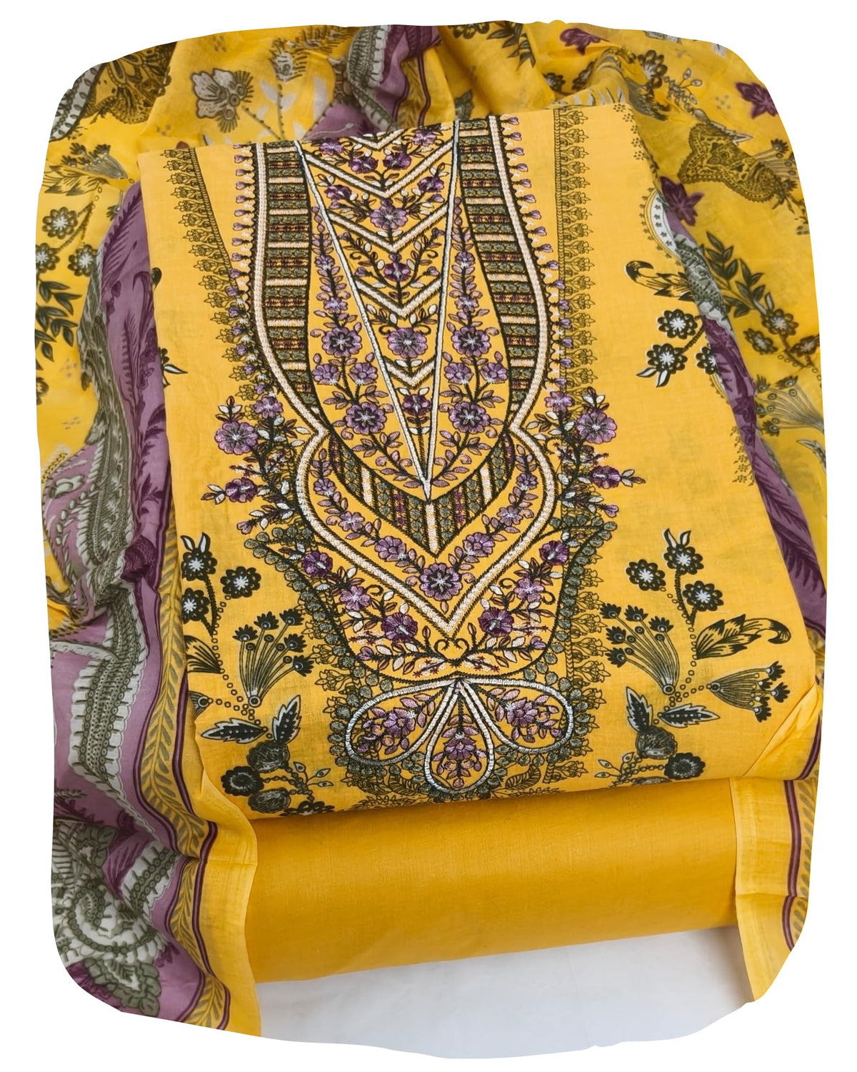 DRAVINAM Trends Women's Pure Cotton Unstitched Salwar Suit Dress Material Set | Pakistani Prints with Embroidery I Mulmul Dupatta