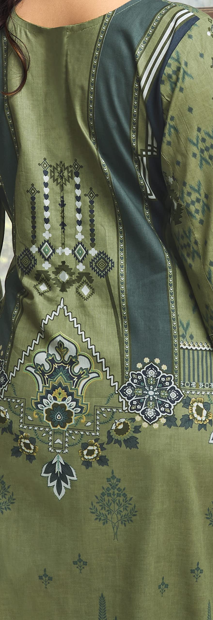 DRAVINAM Trends Women Unstitched Pakistani Print Embroidered Cotton Salwar Suit Dress Materials with Dupatta, Free Size