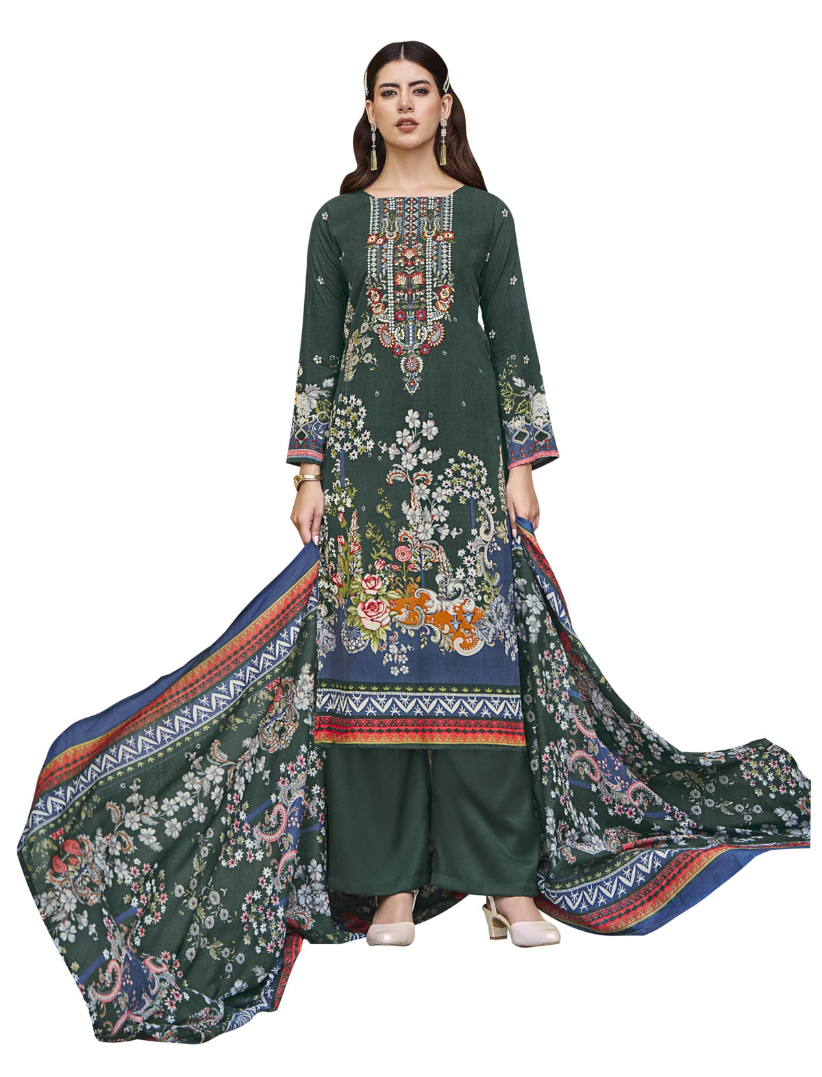 DRAVINAM Trends Unstitched Pakistani Embroidered Pure Rayon Salwar Suit Dress Materials with Cotton Dupatta