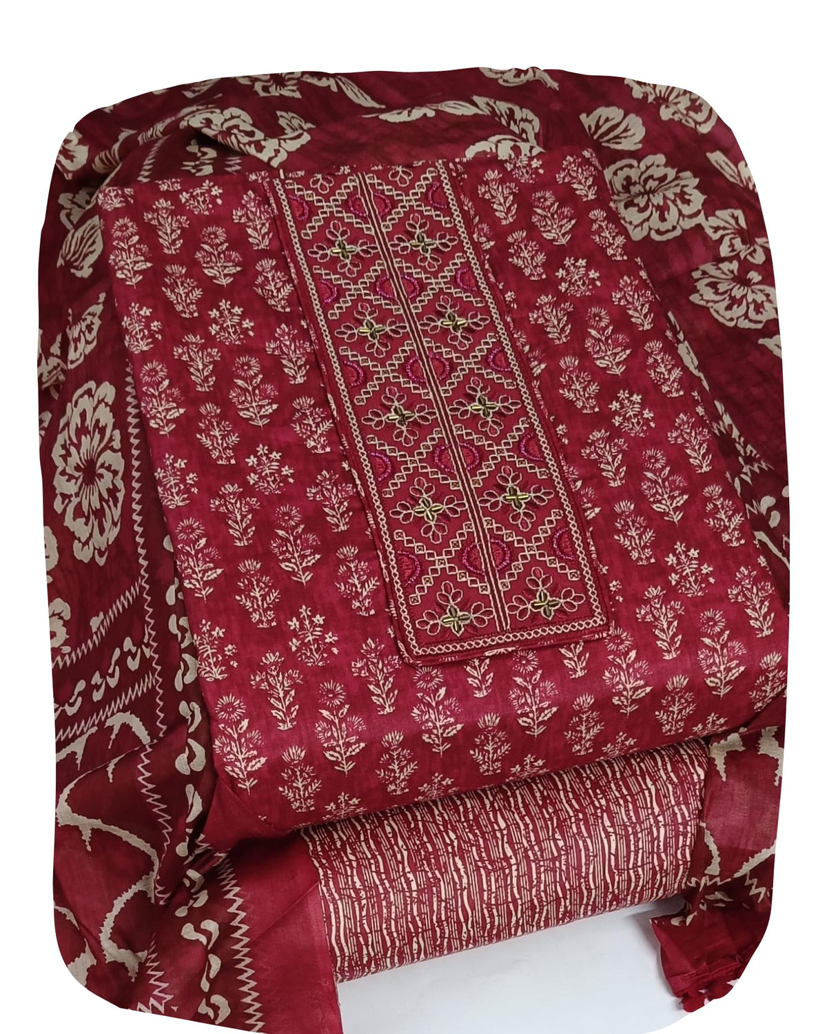 DRAVINAM Trends Women's Printed Embroidered and Hand Work Premium Cotton Jaipuri Unstitched Salwar Suit Dress Material with Mulmul Cotton Dupatta