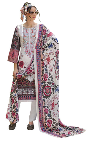 DRAVINAM Trends Kurti 2.50 mtrs, Pure Cotton (3 mtrs apx), Pure MAL MAL Cotton Dupatta Digital Print|Light Grey