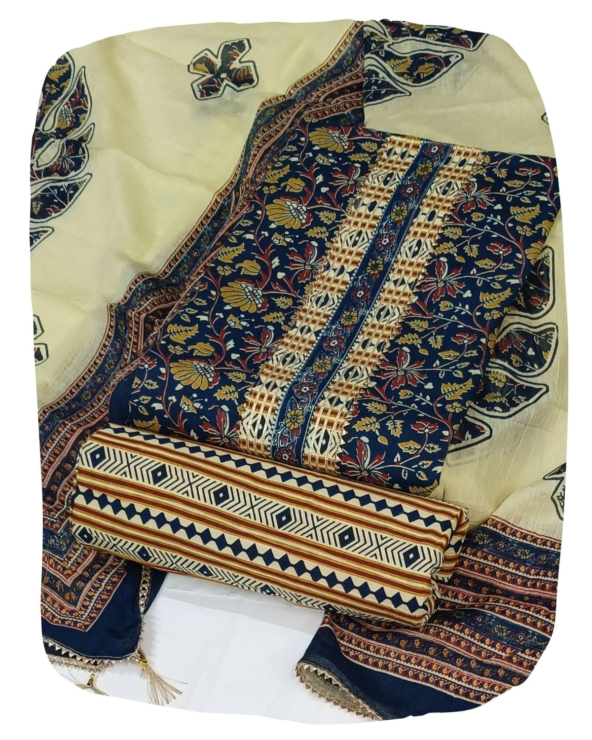 DRAVINAM Trends Women's Jaipuri Printed Embroidered and Hand Work Premium Cambric Cotton Unstitched Salwar Suit Dress Material with Mulmul Cotton Dupatta