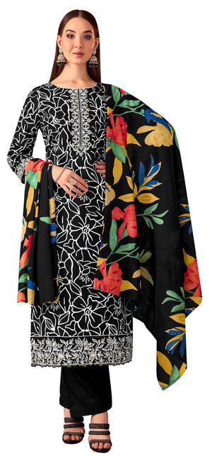 DRAVINAM Trends Women's Unstitched Premium Cotton Printed Embroidered Suit Material