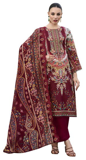 DRAVINAM Trends Women's Unstitched Pakistani Digital Print Embroidered Pure Cotton Salwar Suit Dress Materials with Cotton Embroidered Cutwork Dupatta