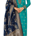 DRAVINAM Trends Women's Dola Jacquard Double Zari Embroidered Unstitched Salwar Suit Dress Material with Dola Jacquard Double Jari Heavy Dupatta (Blue)