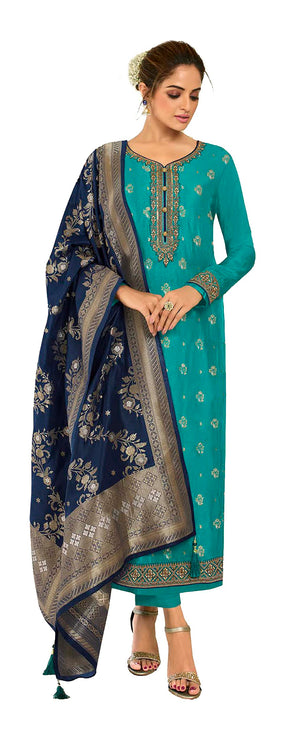 DRAVINAM Trends Women's Dola Jacquard Double Zari Embroidered Unstitched Salwar Suit Dress Material with Dola Jacquard Double Jari Heavy Dupatta (Maroon)