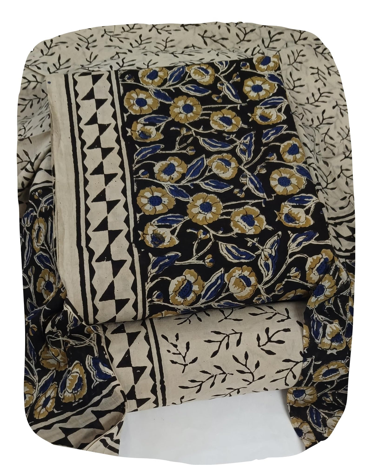 DRAVINAM Trends Women's Jaipuri Pure Cotton Handmade Floral Block Bagh Print Unstitched Dress Material Set with Dupatta (Top, Bottom, and Dupatta Fabric)