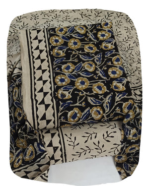 DRAVINAM Trends Women's Jaipuri Pure Cotton Handmade Floral Block Bagh Print Unstitched Dress Material Set with Dupatta (Top, Bottom, and Dupatta Fabric)